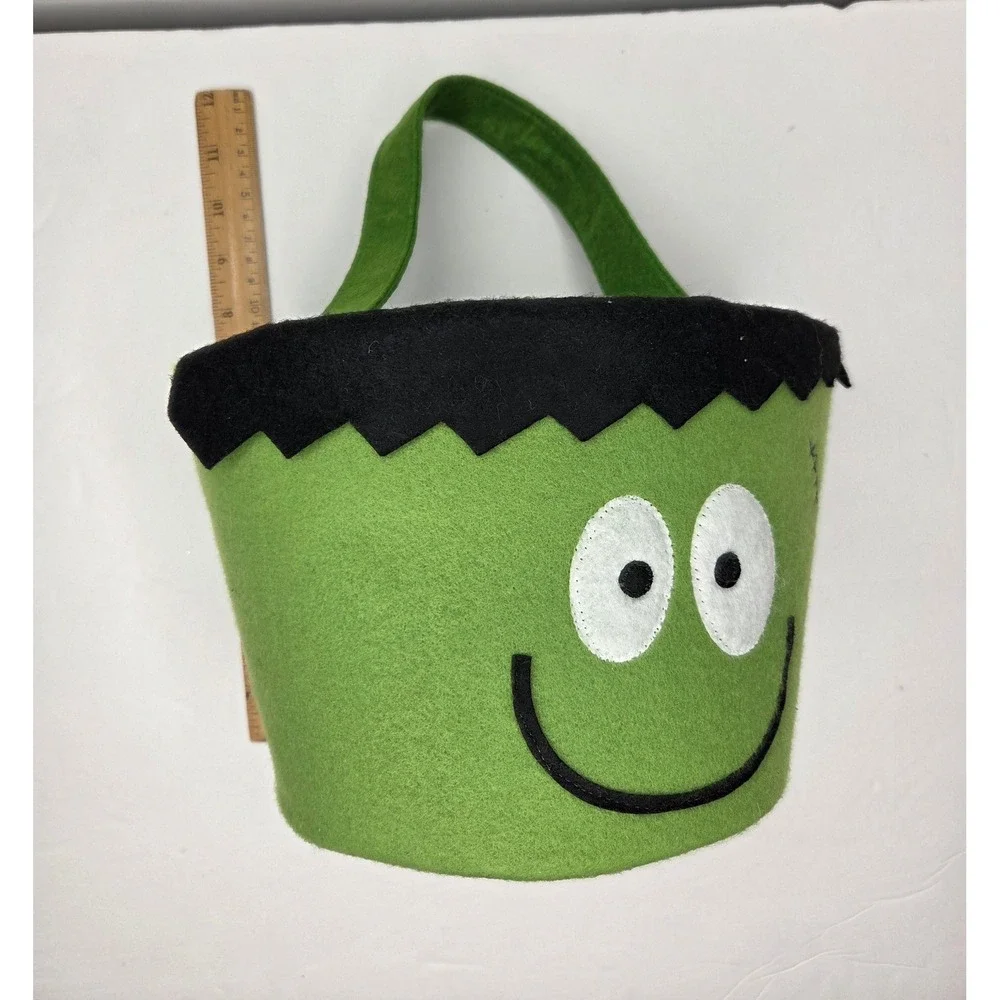 Green Felt Frankenstein Halloween Trick or Treat Bucket Bag Decor